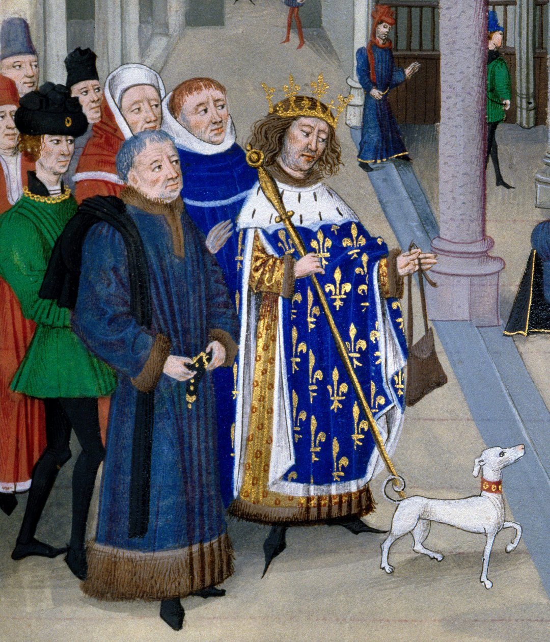 detalj av "" King Saint Louis (Louis IX (1214-1270) redo att åka utomlands""" Miniatyr från "" Les Grandes Chronicles"" av Jean Fouquet (1420-1481), Paris, Bibliotheque de l