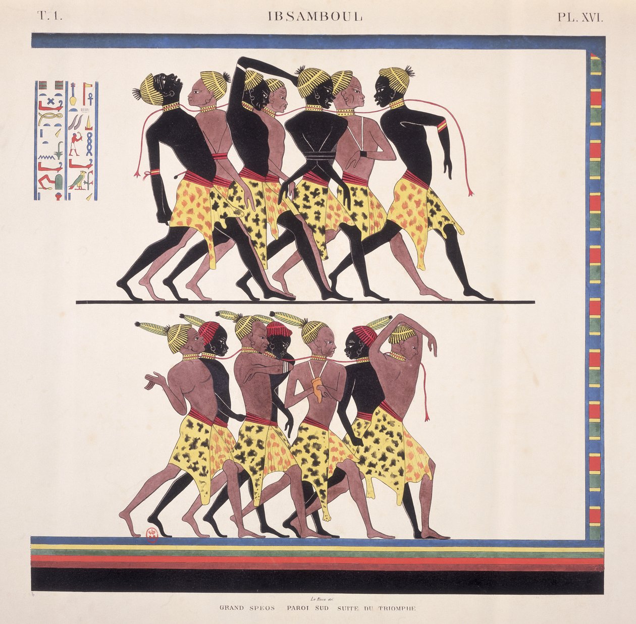 Tolkning av freskerna på Ibsambul som föreställer nubiska slavar, från "Monuments de l"Egypte et de la Nubie" av konstnären, ca 1835 av Jean Francois Champollion