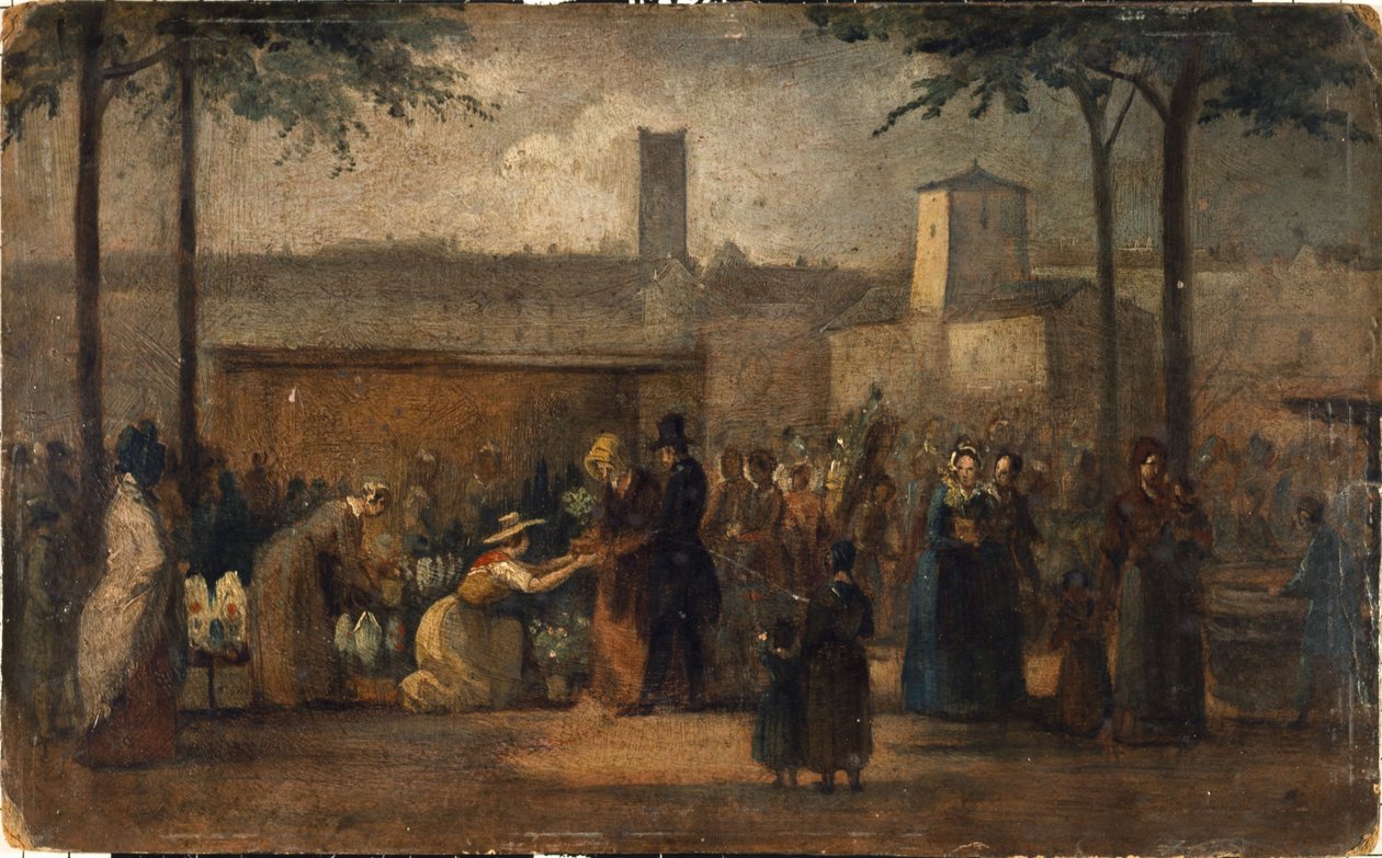 Blomstermarknaden, ca 1839 (målning) av Jean Francois Demay