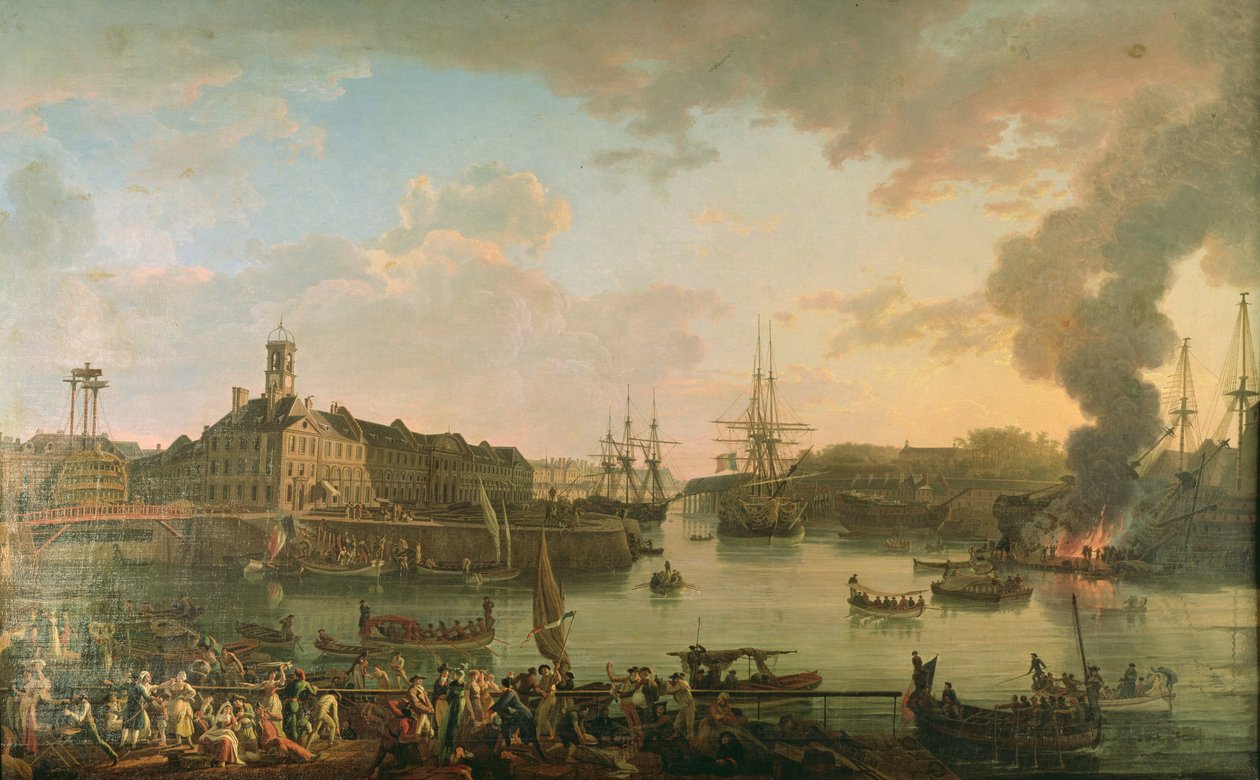 Utsikt över hamnen i Brest från de täckta hamnen 1795, 1795 av Jean Francois Hue