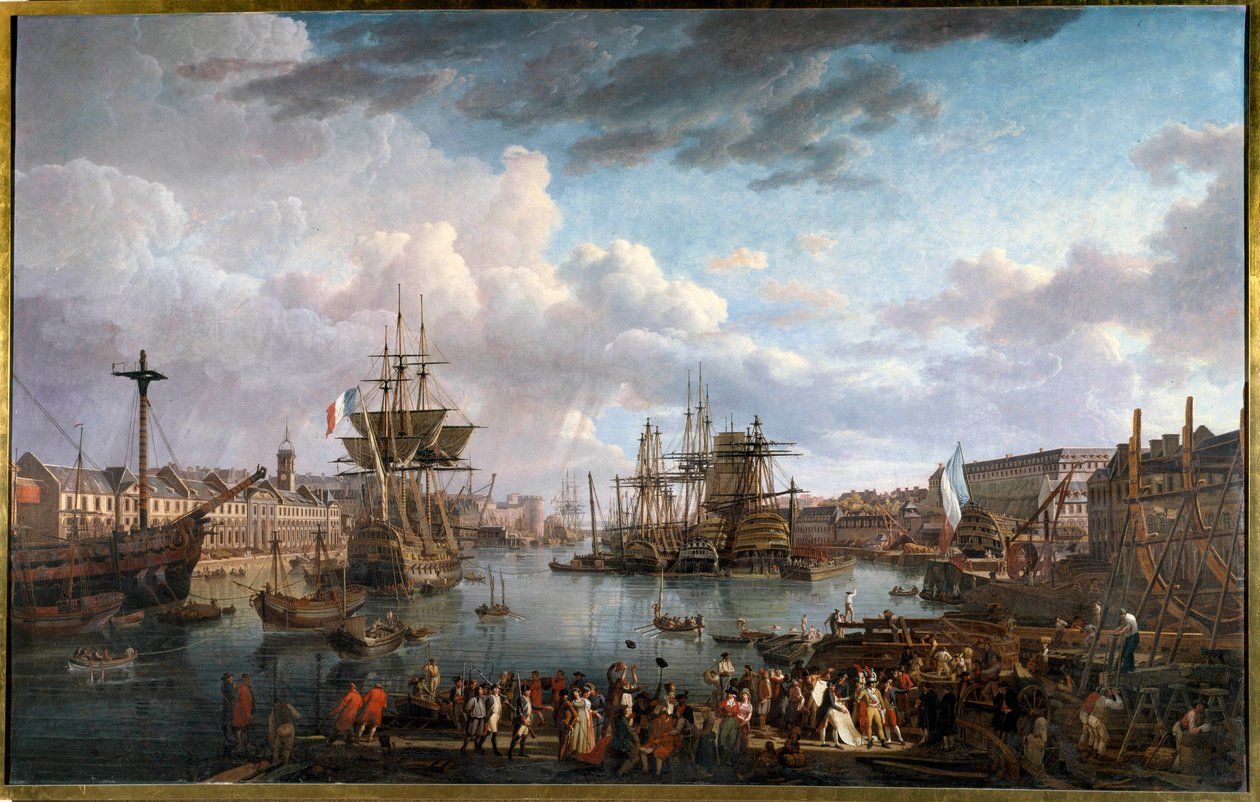 Utsikt över hamnen i Brest på 1700-talet Målning av Jean-Francois Hue (1751-1823) 1700-talet av Jean Francois Hue