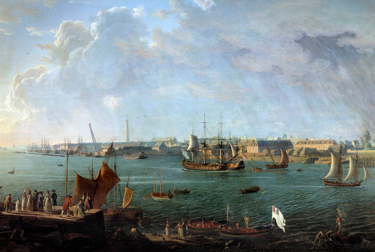 Utsikt över hamnen i Lorient på 1700-talet Detalj av en målning av Jean Francois Hue (1751-1823) Paris, Musee de la Marine av Jean Francois Hue
