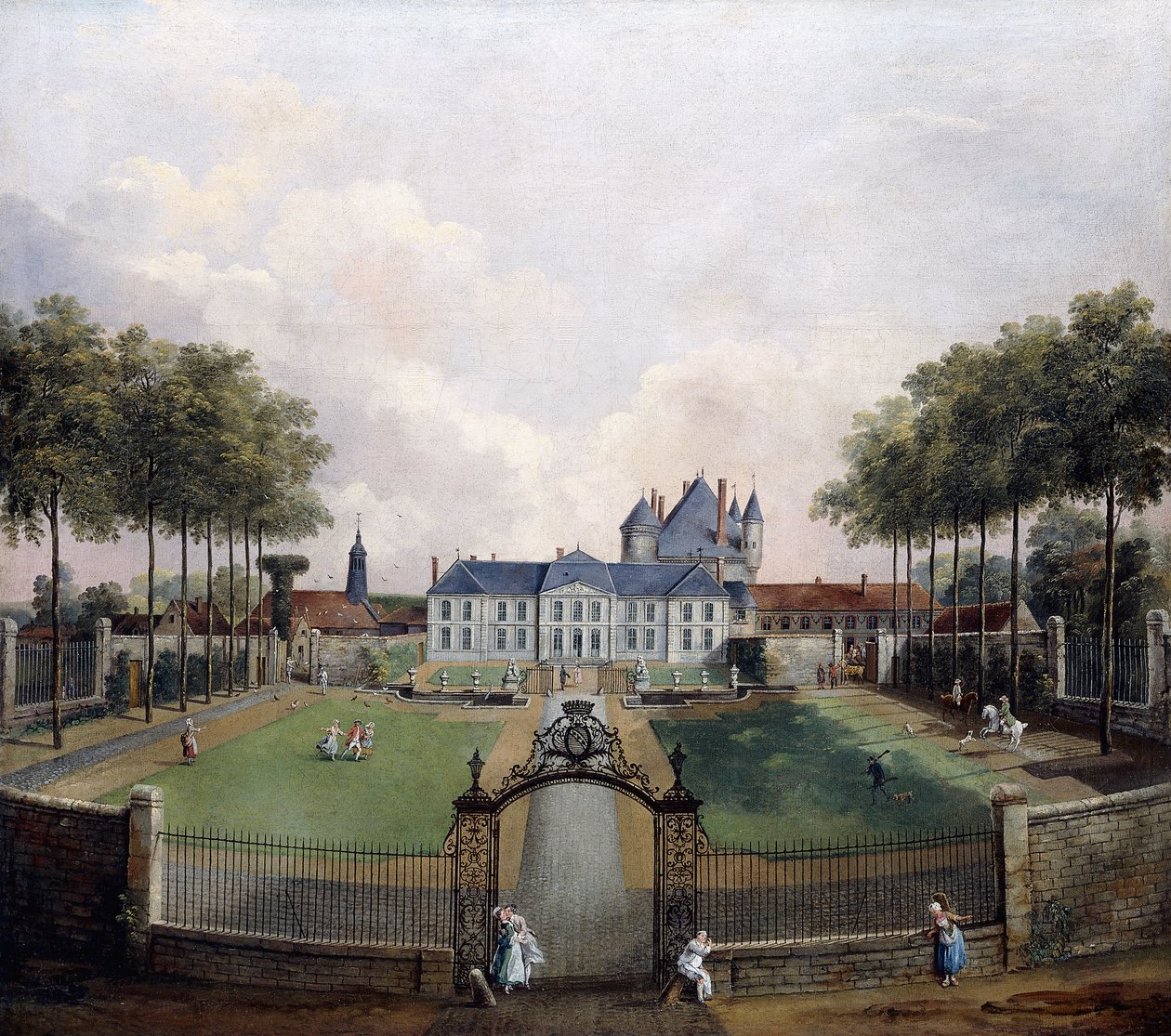 Utsikt över Chateau de Mousseaux och dess trädgårdar, av Jean Francois Hue