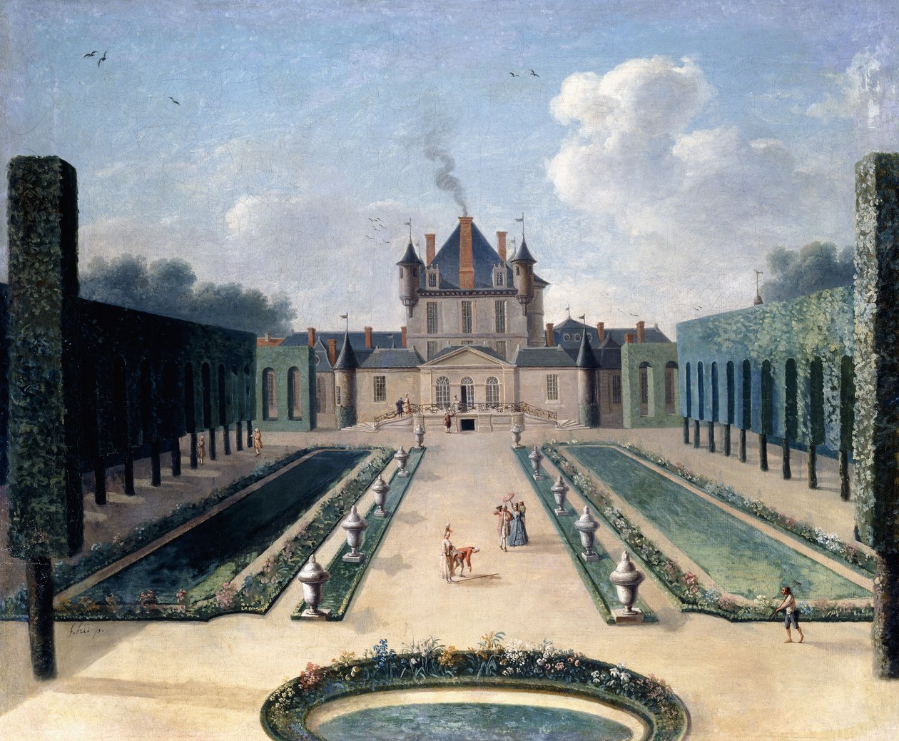 Utsikt över Chateau de Mousseaux och dess trädgårdar, av Jean Francois Hue