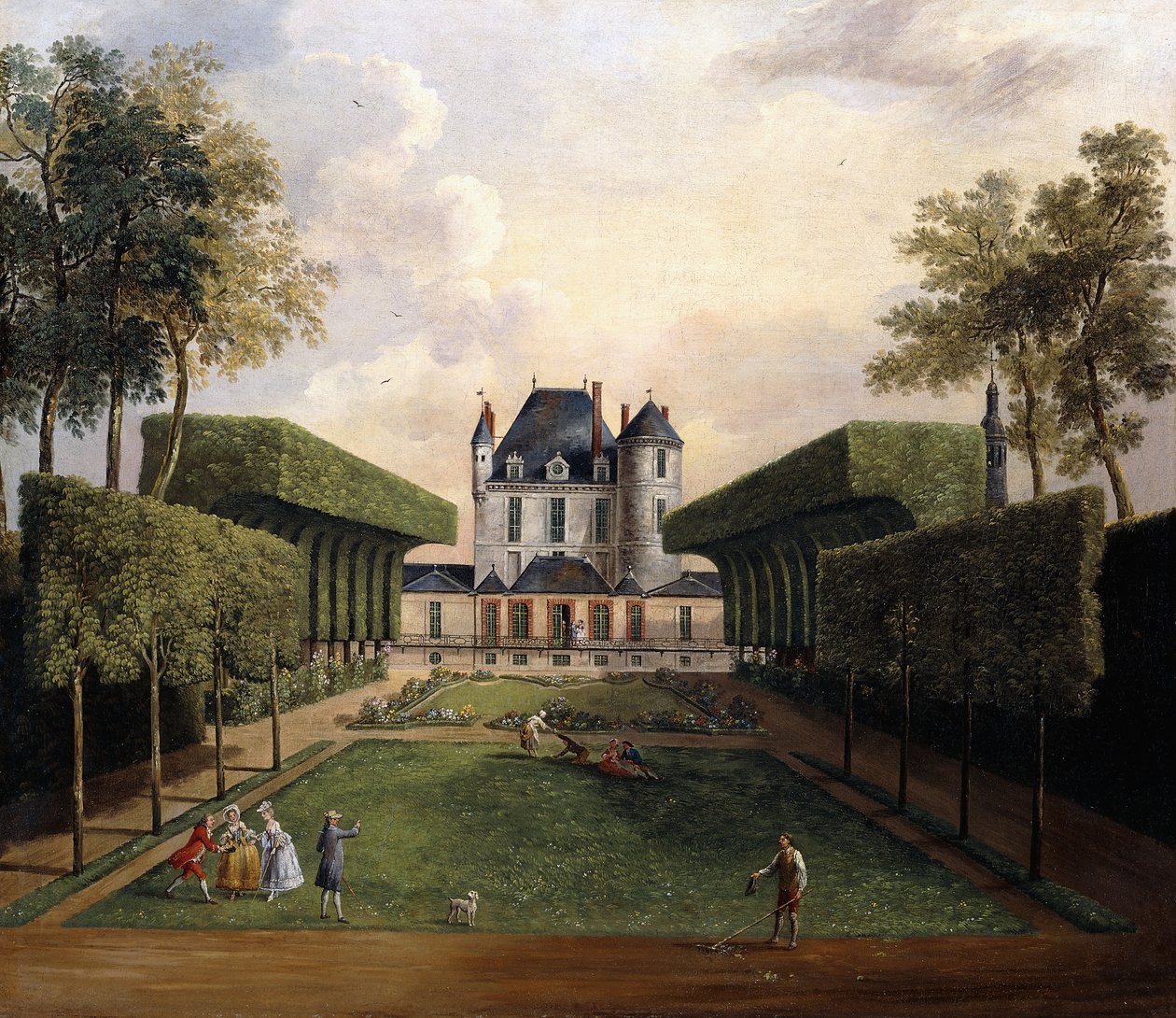 Utsikt över Chateau de Mousseaux och dess trädgårdar, av Jean Francois Hue