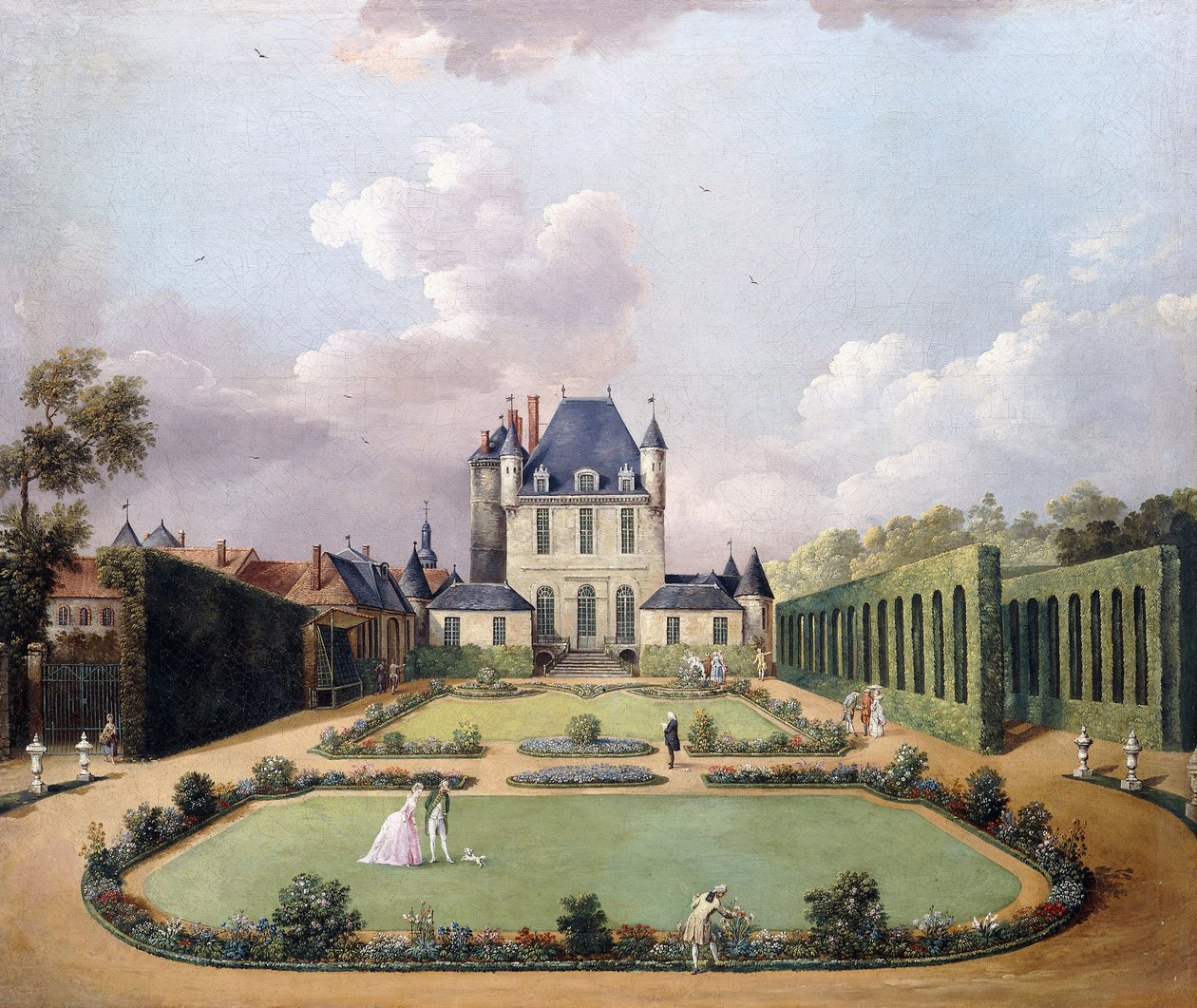 Utsikt över Chateau de Mousseaux och dess trädgårdar, av Jean Francois Hue