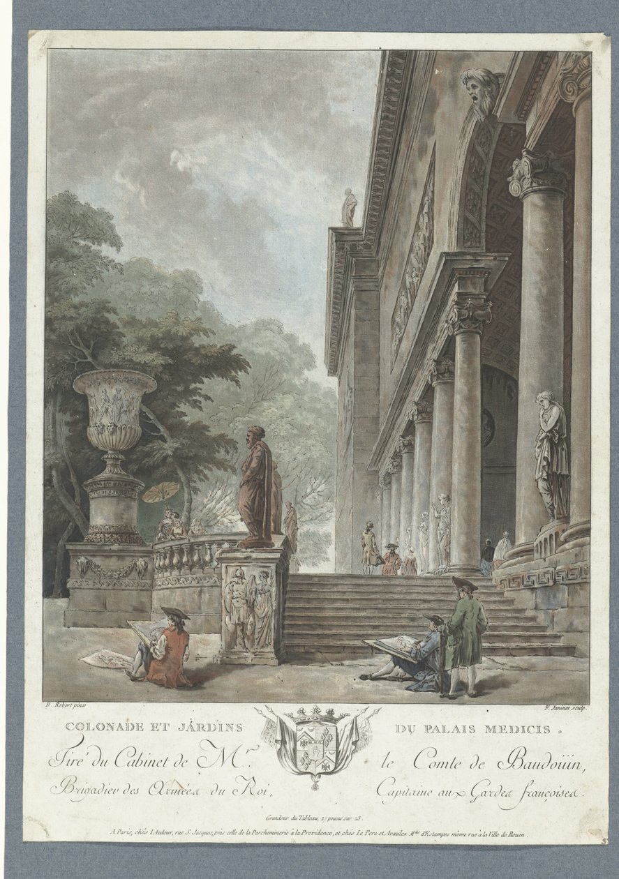 Utsikt över Villa Medici Colonade et jardins du Palais Medicis (titel på objekt) av Jean Francois Janinet