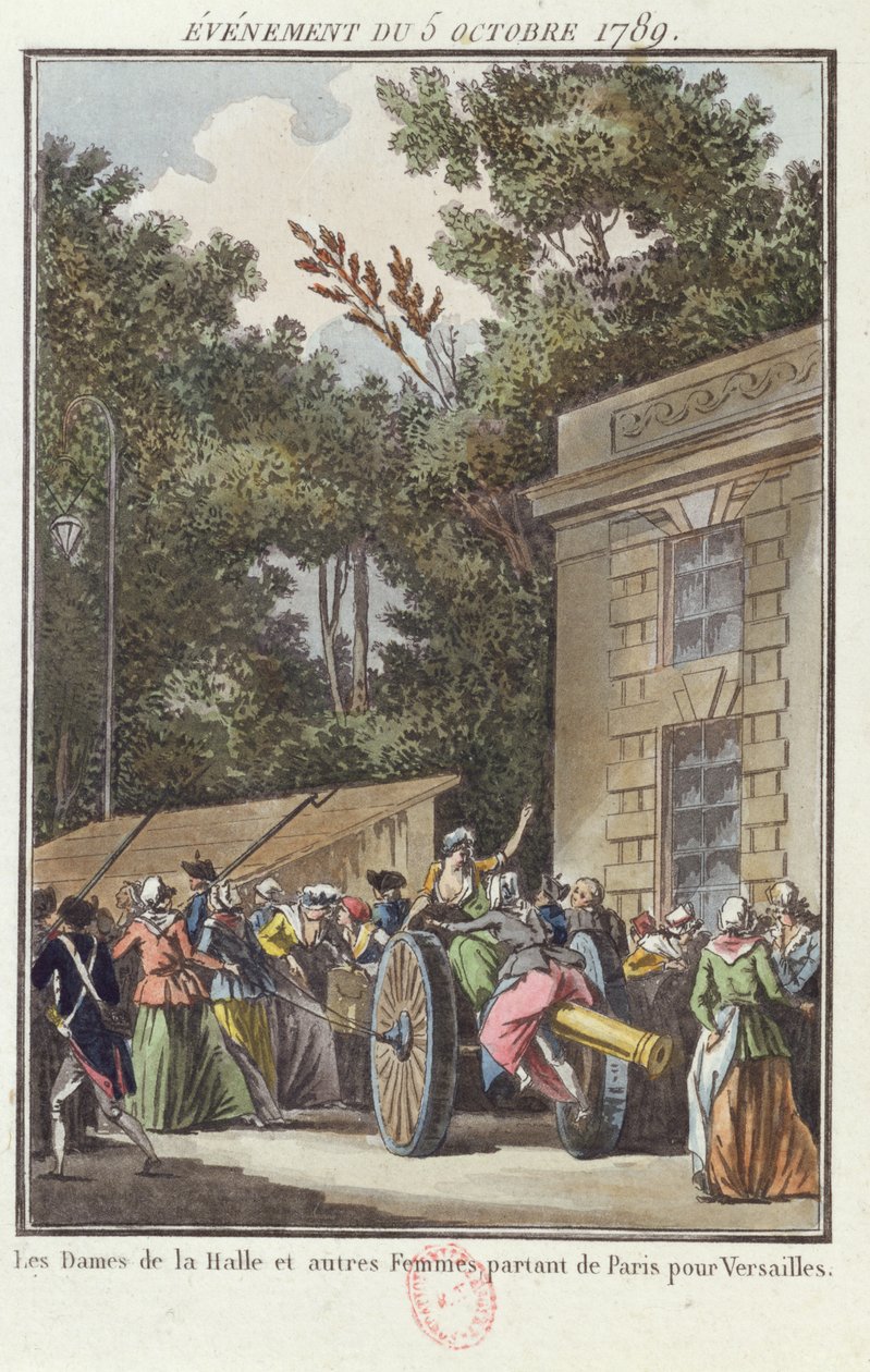 Kvinnorna i Les Halles marscherar till Versailles den 5 oktober 1789. av Jean Francois Janinet