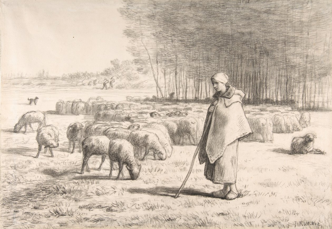 En herdinna med sin flock av Jean Francois Millet