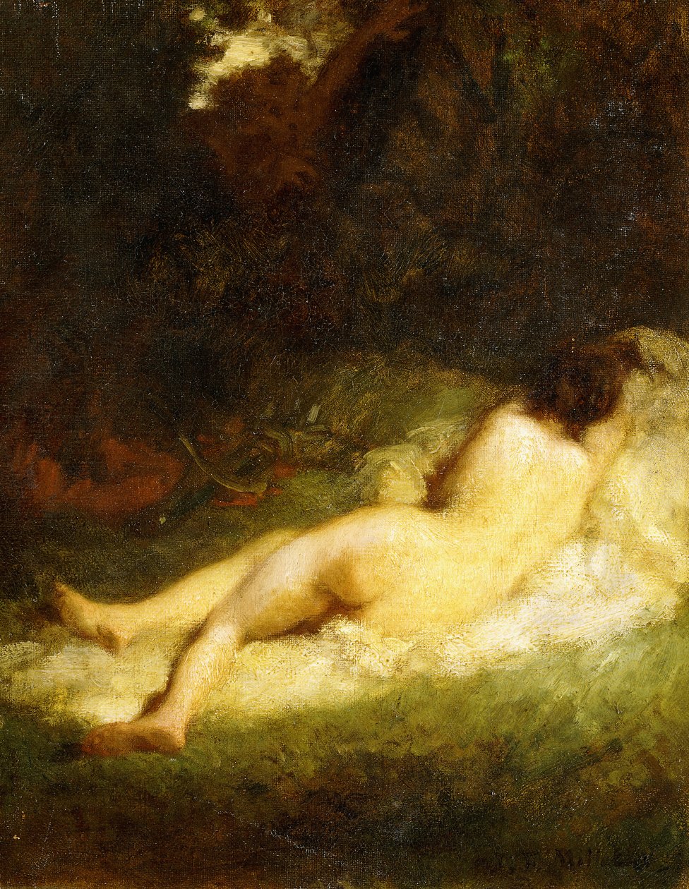 En sovnymf blockerad av en satyr, c.1846-47 av Jean Francois Millet