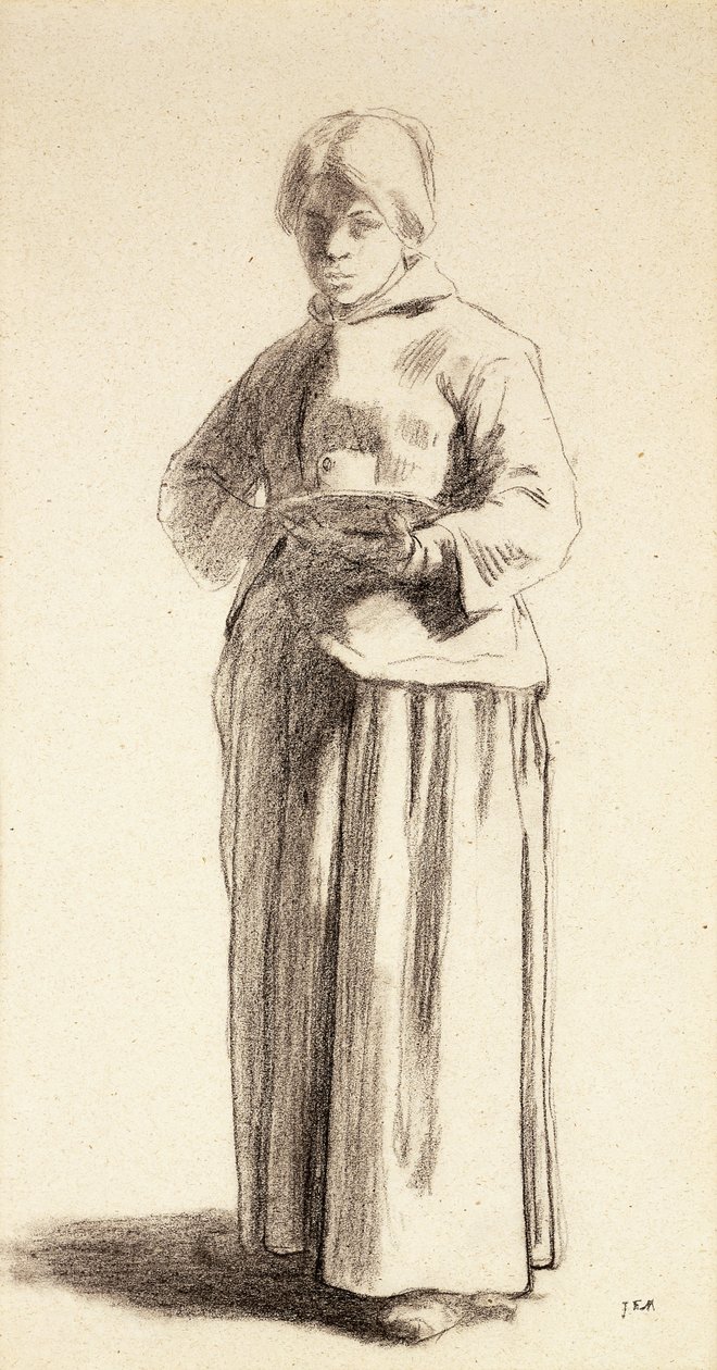En stående kvinna som håller en kopp, ca 1852-56 av Jean Francois Millet