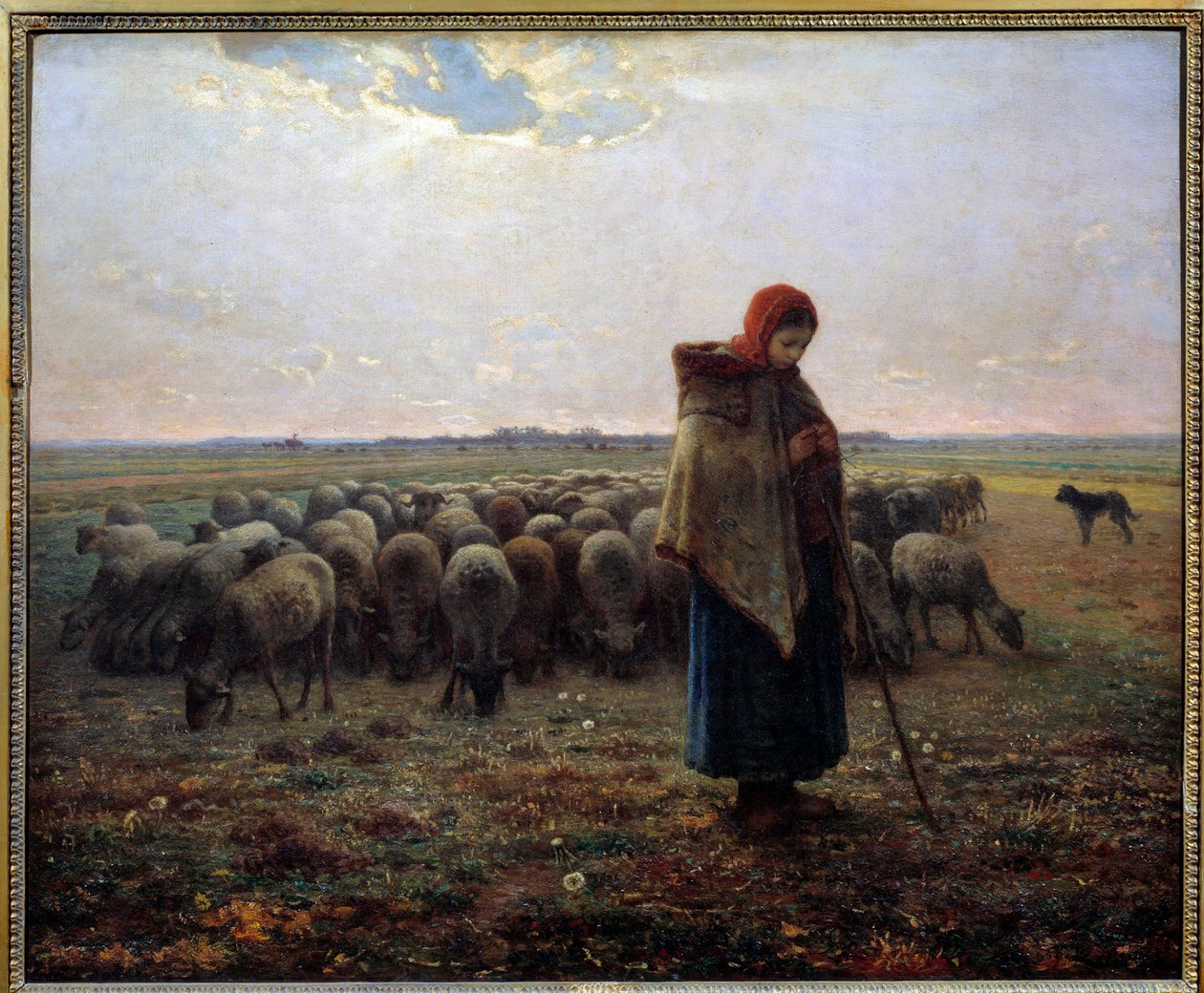 Bergere och hans får kallade den store herden. Målning av Jean Francois Millet (1814-1875) av Jean Francois Millet
