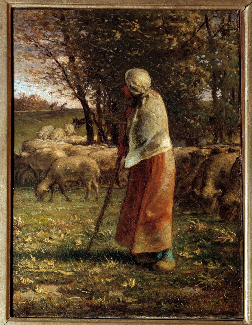 La petite bergere Målning av Jean Francois Millet (1814-1875) 1800-talet sön. 0,32x0,25 m Paris, musee d