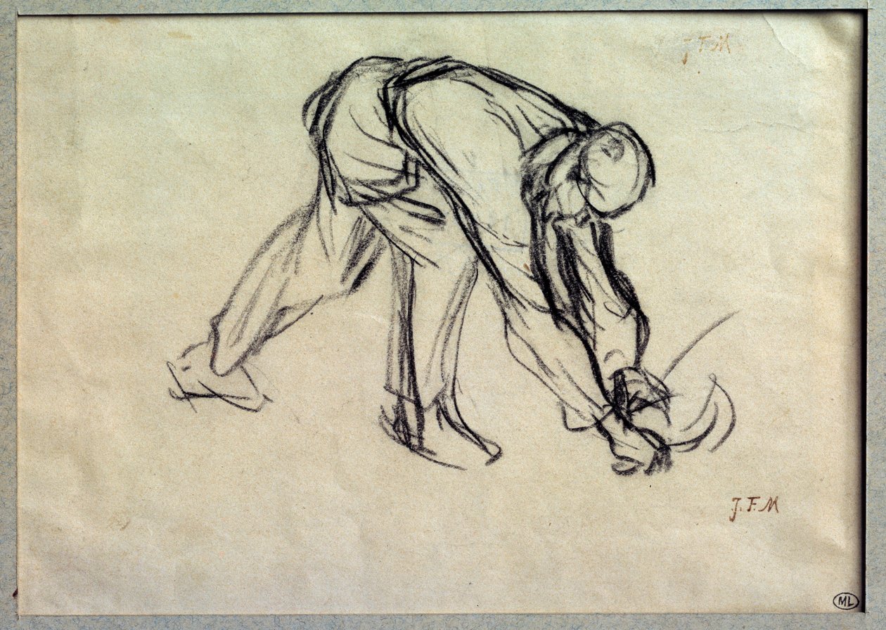 Den förberedande skördeteckningen av Jean Francois Millet (1814-1875) 1800-talets Paris, Louvren av Jean Francois Millet