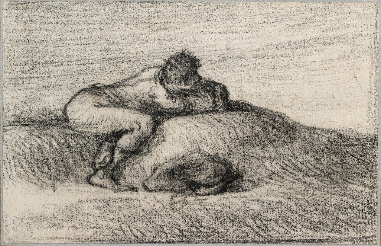Man hukar på en kulle, 1848-1850 av Jean Francois Millet