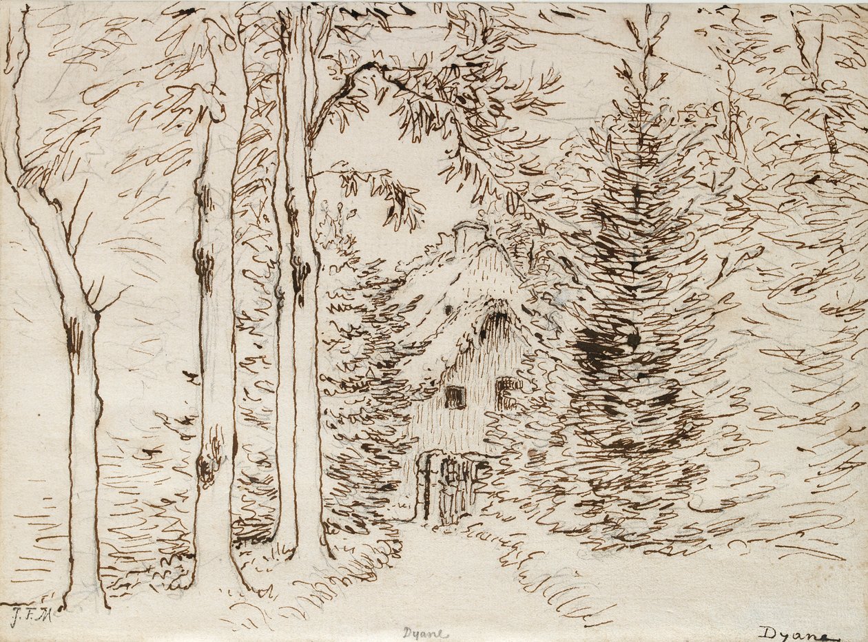 Vägen genom skogen till ett hus med halmtak, 1866 av Jean Francois Millet