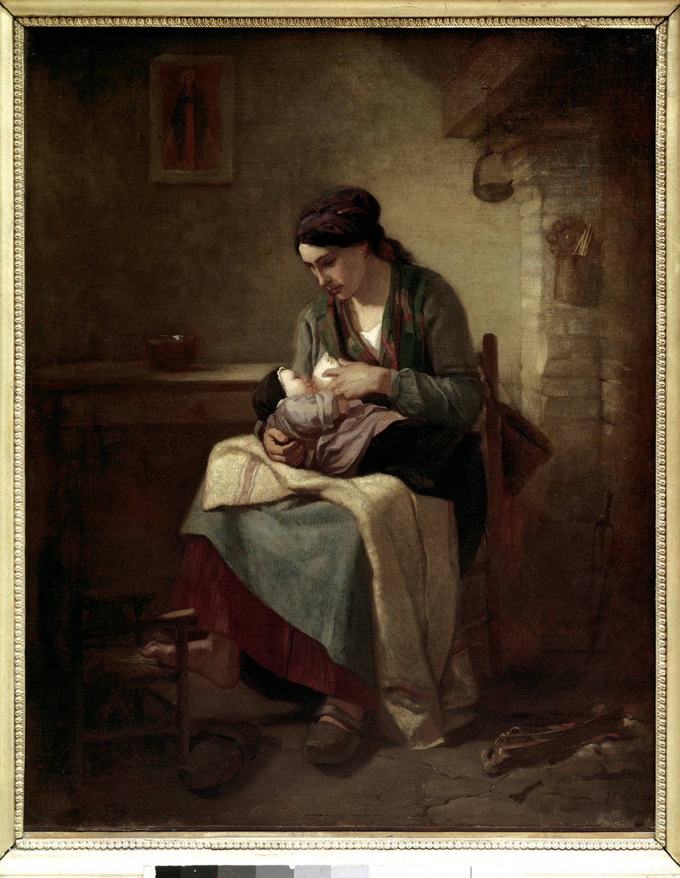 Bonde som ammar Målning av Jean Francois Millet (1814-1875) 1845 Sön. 0,81x0,54 m Paris, Louvren. av Jean Francois Millet