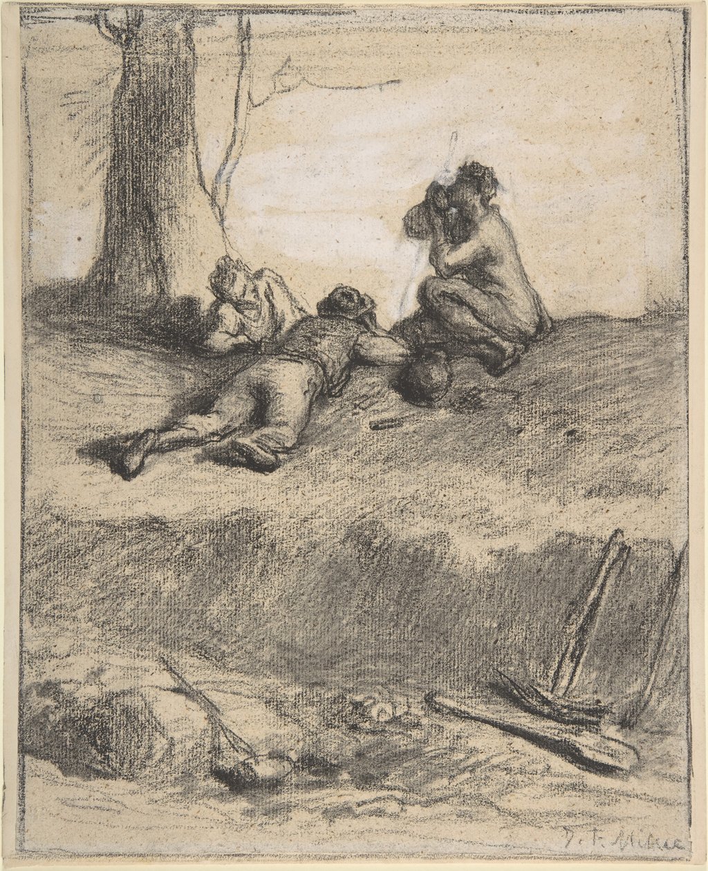 Vägarbetare vid lunch, ca. 1850-52. av Jean Francois Millet