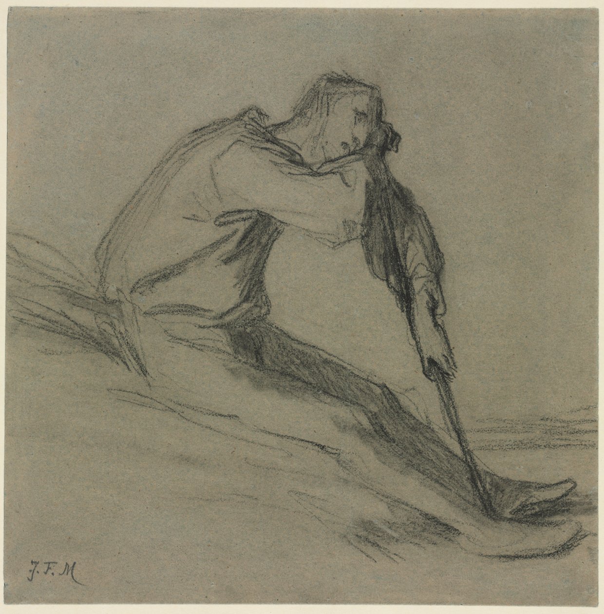 Sittande bonde vilande på en hacka av Jean-Francois Millet