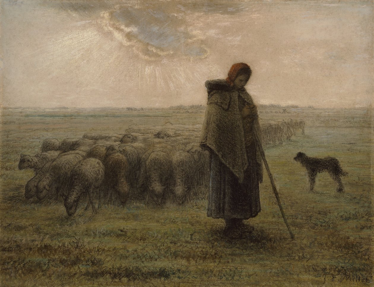 Herdinna och hennes flock, 1862-63 av Jean Francois Millet