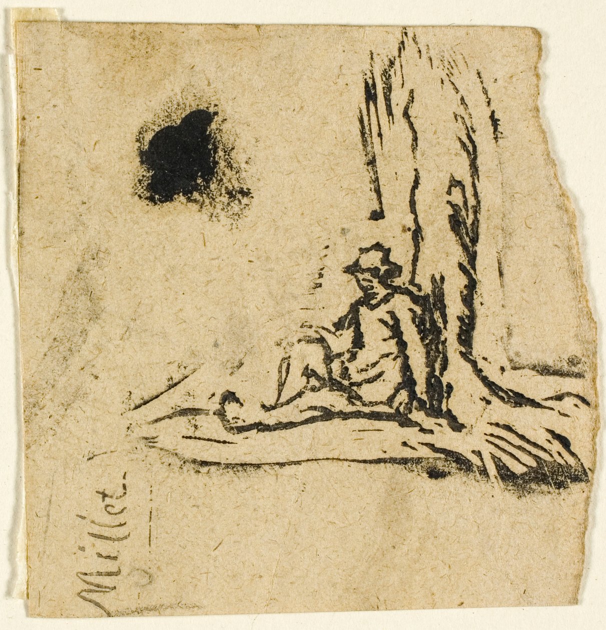 Skisser, Fragment: Bonde som sitter vid foten av ett träd av Jean Francois Millet