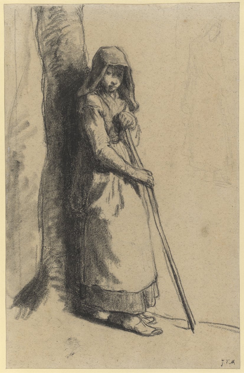Studie för herdinna i vila (penna på papper) av Jean Francois Millet