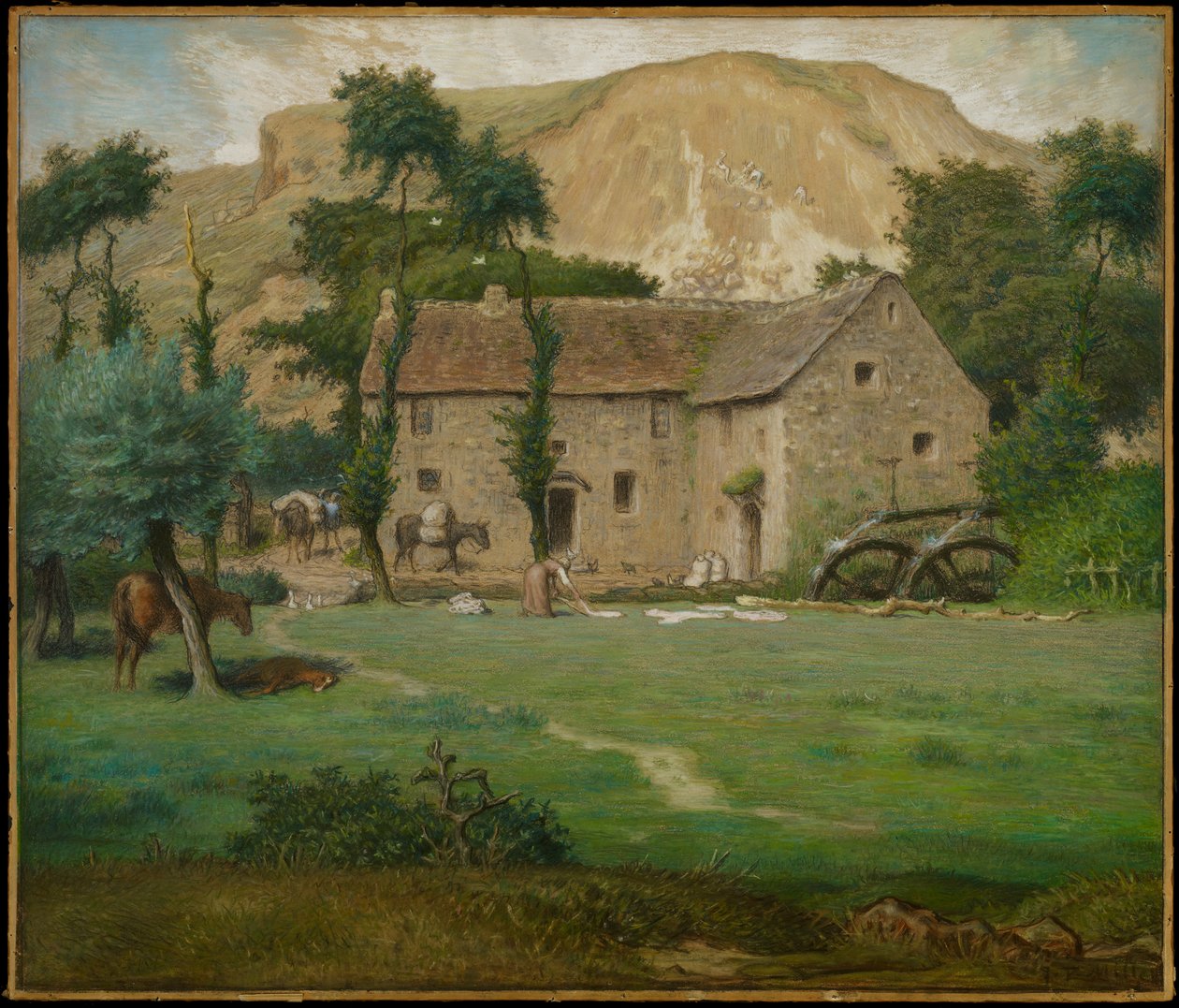 The Farm House, ca 1867-69 (pastell på vävt papper, nedlagd ombord) av Jean Francois Millet