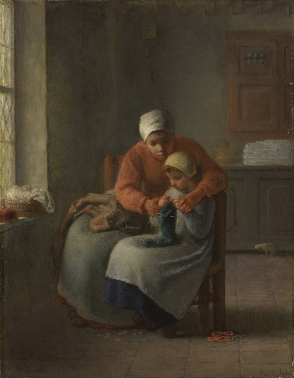 Sticklektionen, c.1860 av Jean Francois Millet
