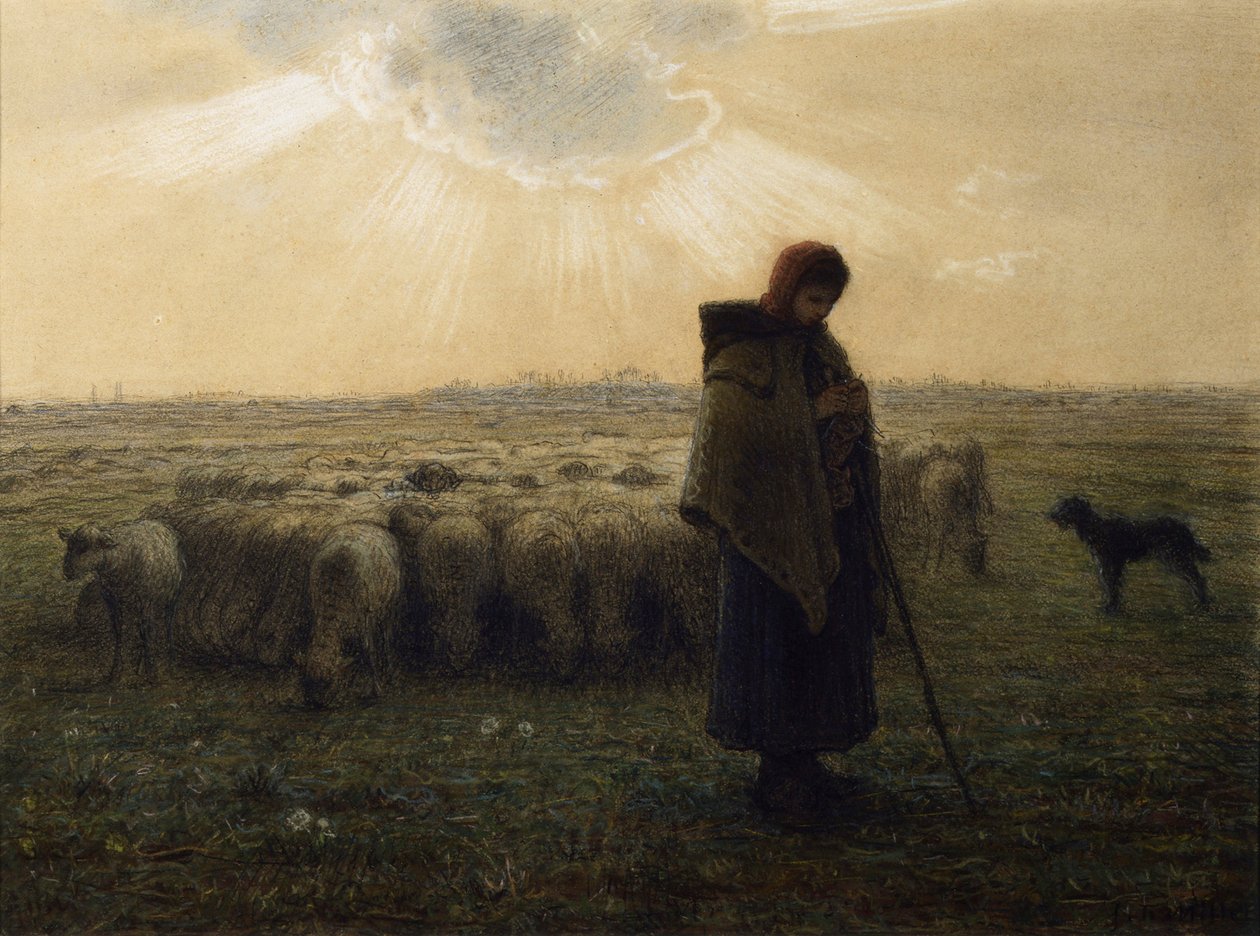 Herdinnan och hennes flock, 1862-67 av Jean Francois Millet