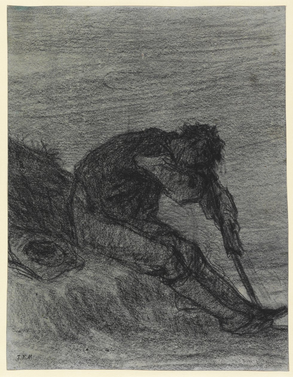 The Tired Haymaker (svart krita på papper) av Jean-Francois Millet