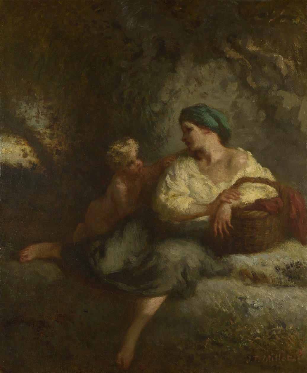 Viskningen, ca. 1846 av Jean Francois Millet