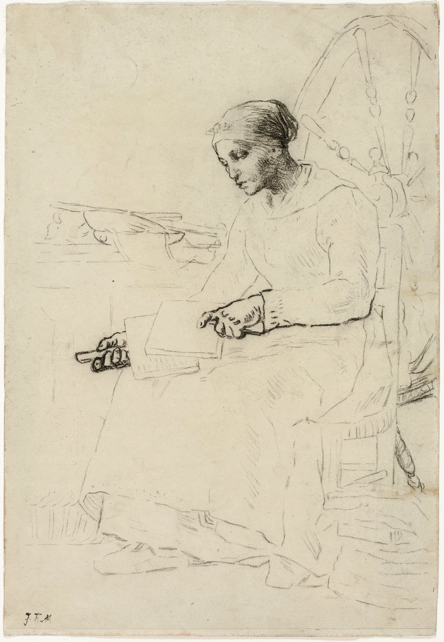 The Wool Carder (recto); Fragmentär skiss av mannen som står vid staket (verso) av Jean Francois Millet