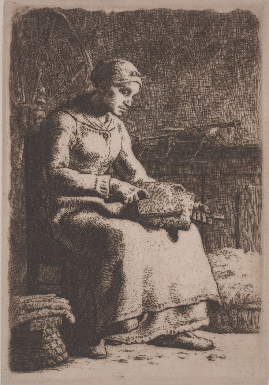 The Wool Carder, ca 1856 (etsning) av Jean Francois Millet