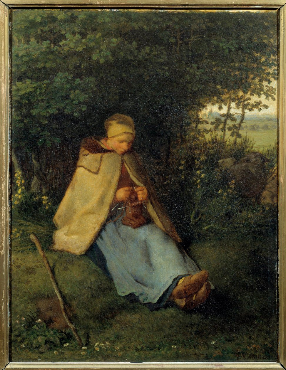 Stickaren Målning av Jean Francois Millet (1814-1875) 1858 Sön. 0,39x0,29 m Paris, musee d