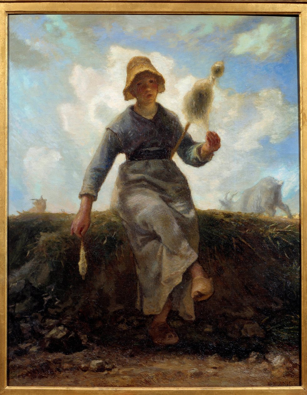 Spinnaren, Auvergnes gettete. Målning av Jean Francois Millet (1814-1875) av Jean Francois Millet