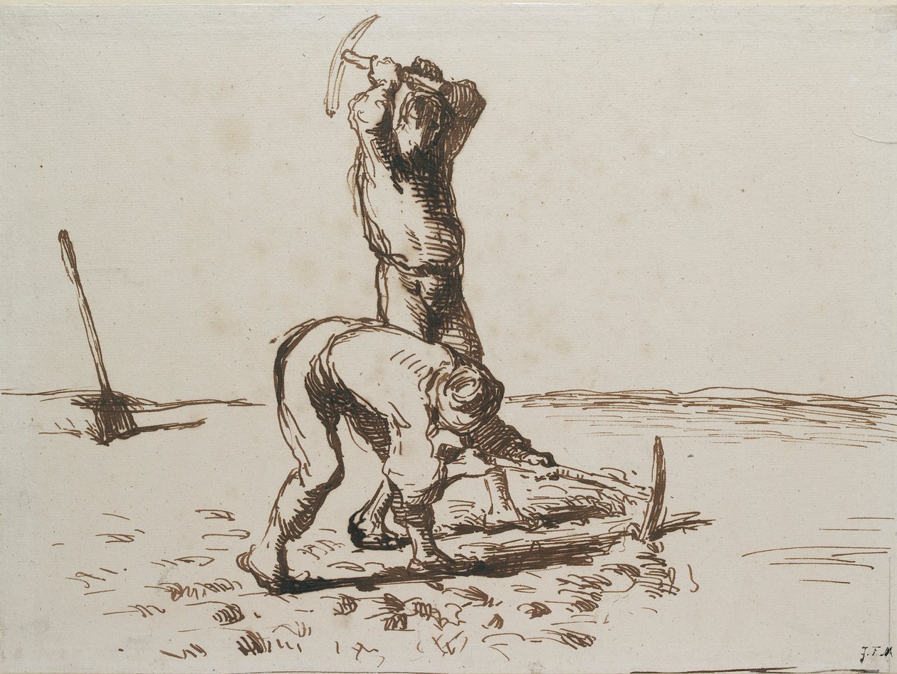 Två bönder som grävde med hackor, c1844-1846 av Jean Francois Millet