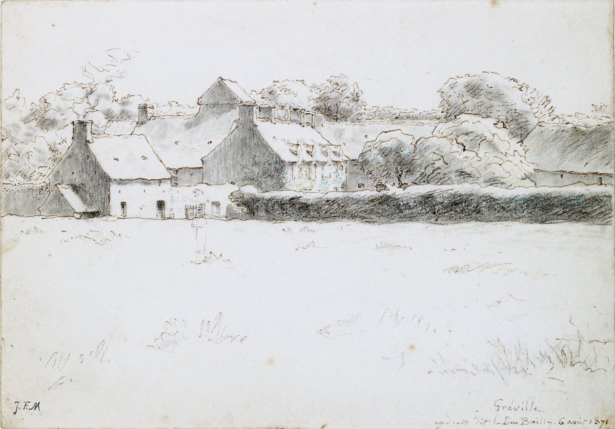 Utsikt över gårdsbyggnader över en åker, 6 augusti 1871 av Jean Francois Millet