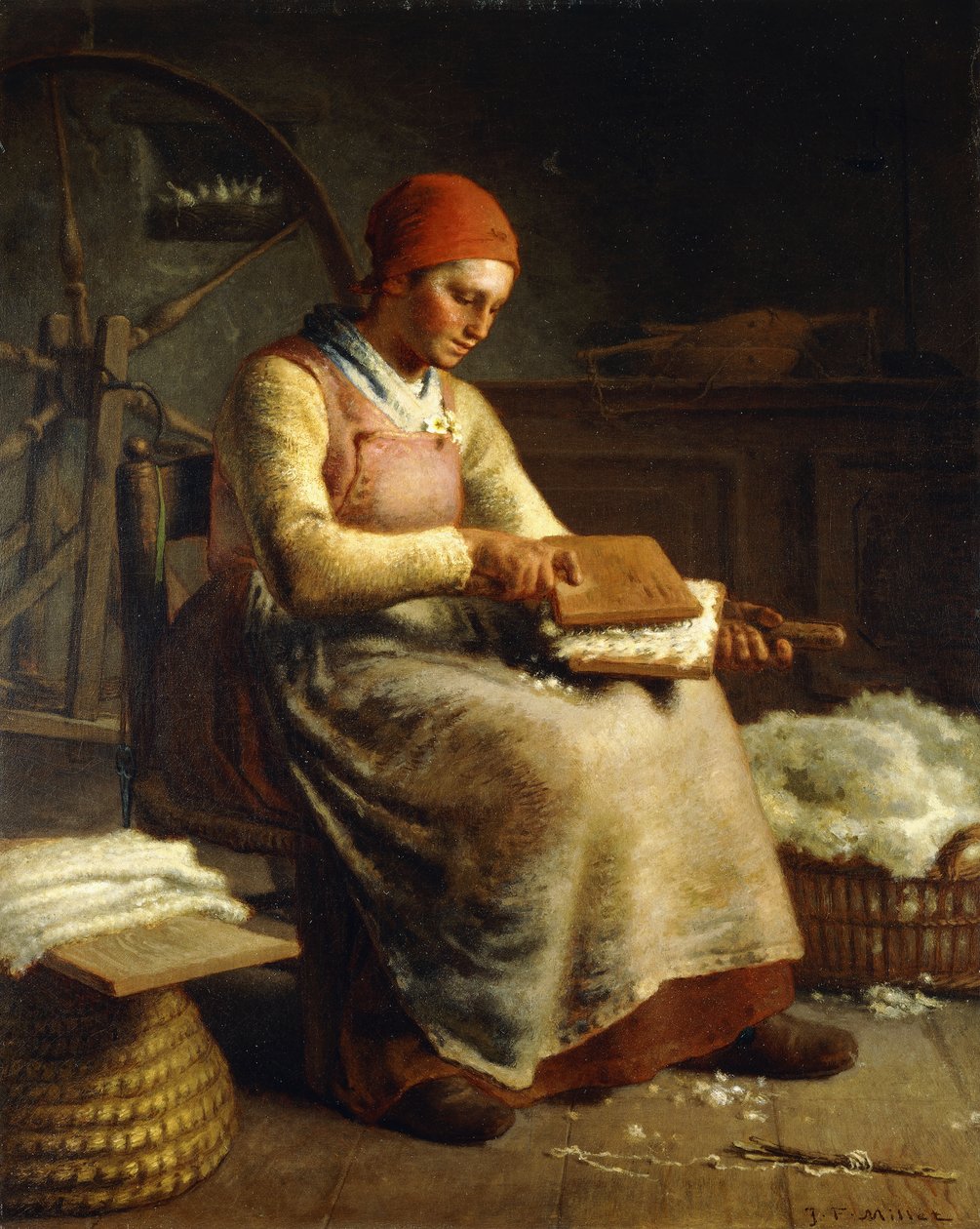 Kvinna som kardar ull, av Jean Francois Millet