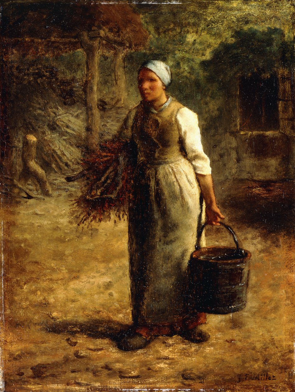 Kvinna som bär ved och en hink, ca 1858-60 av Jean Francois Millet