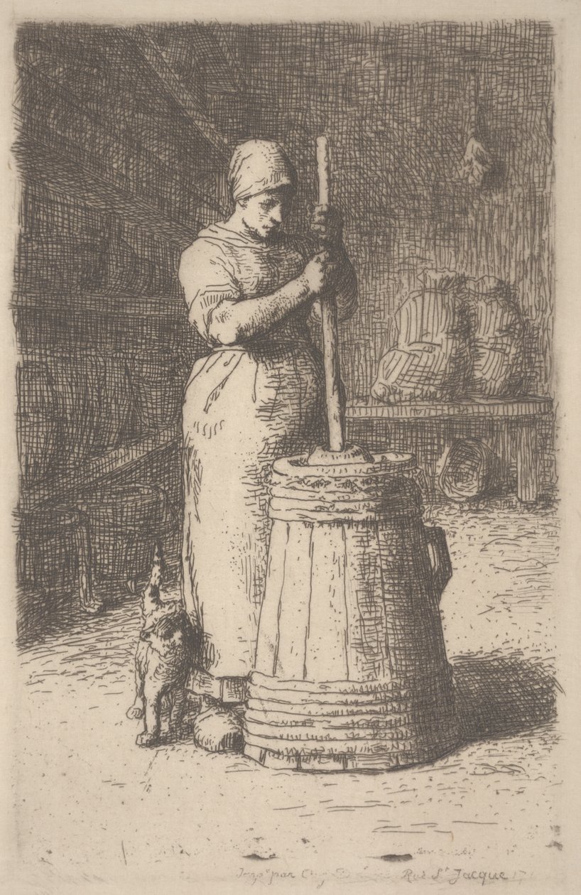 Kvinna som kärnar smör, ca 1855-56 (etsning) av Jean Francois Millet