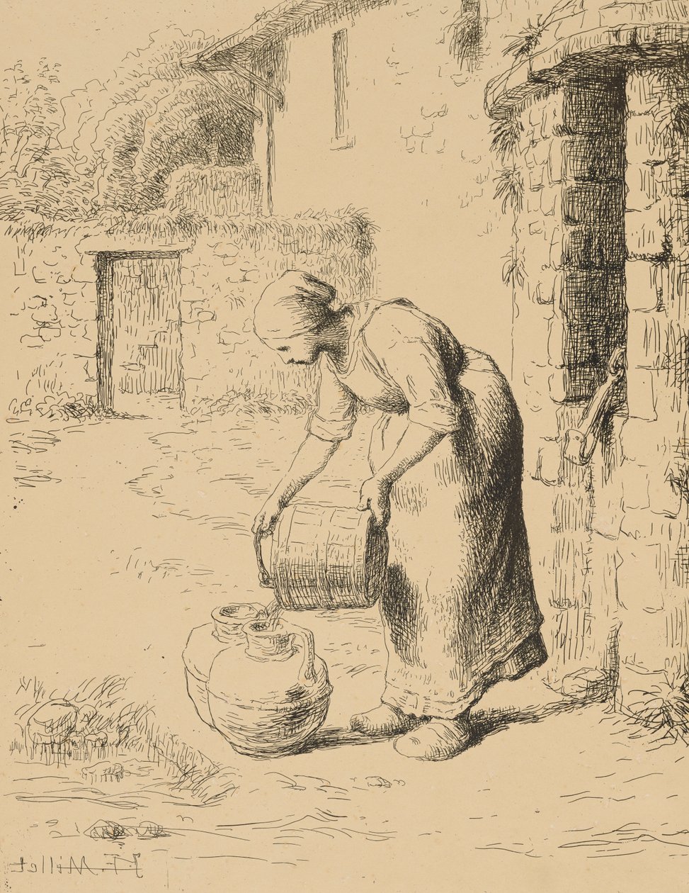 Woman Emptying a Bucket, 1862 (cliché verre) av Jean Francois Millet