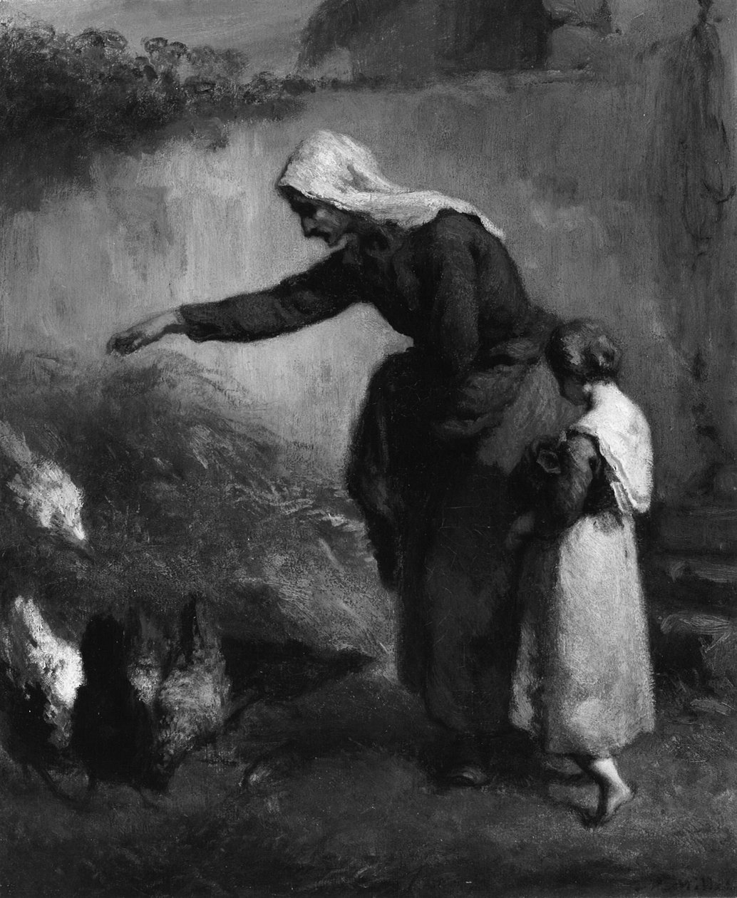Kvinna som matar kycklingar av Jean Francois Millet