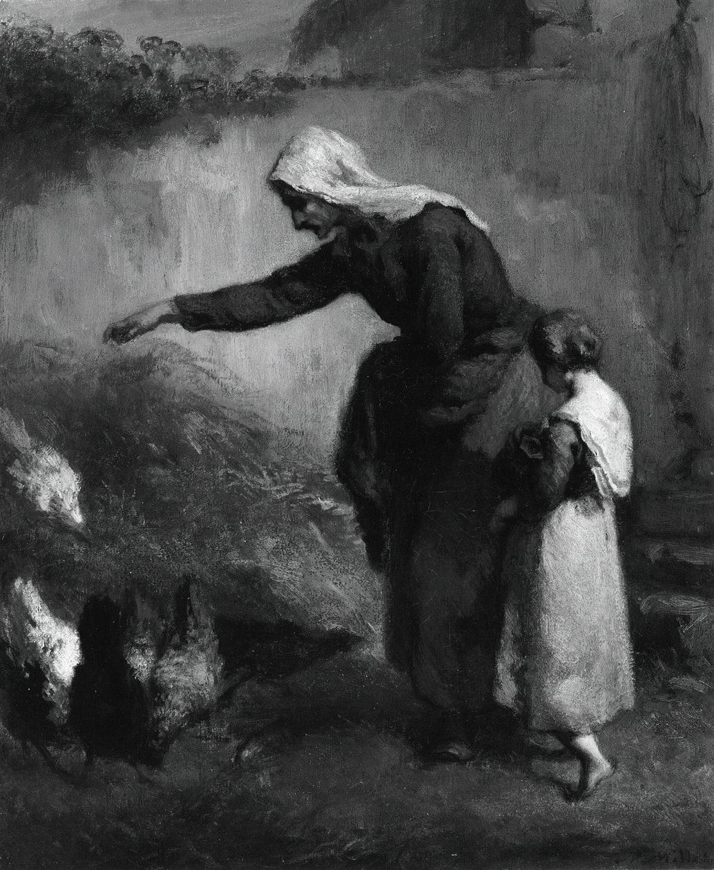 Kvinna som matar höns, 184648. av Jean-Francois Millet
