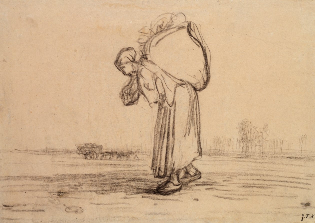 Kvinna som bär en säck på ryggen, c1851-1855 av Jean Francois Millet