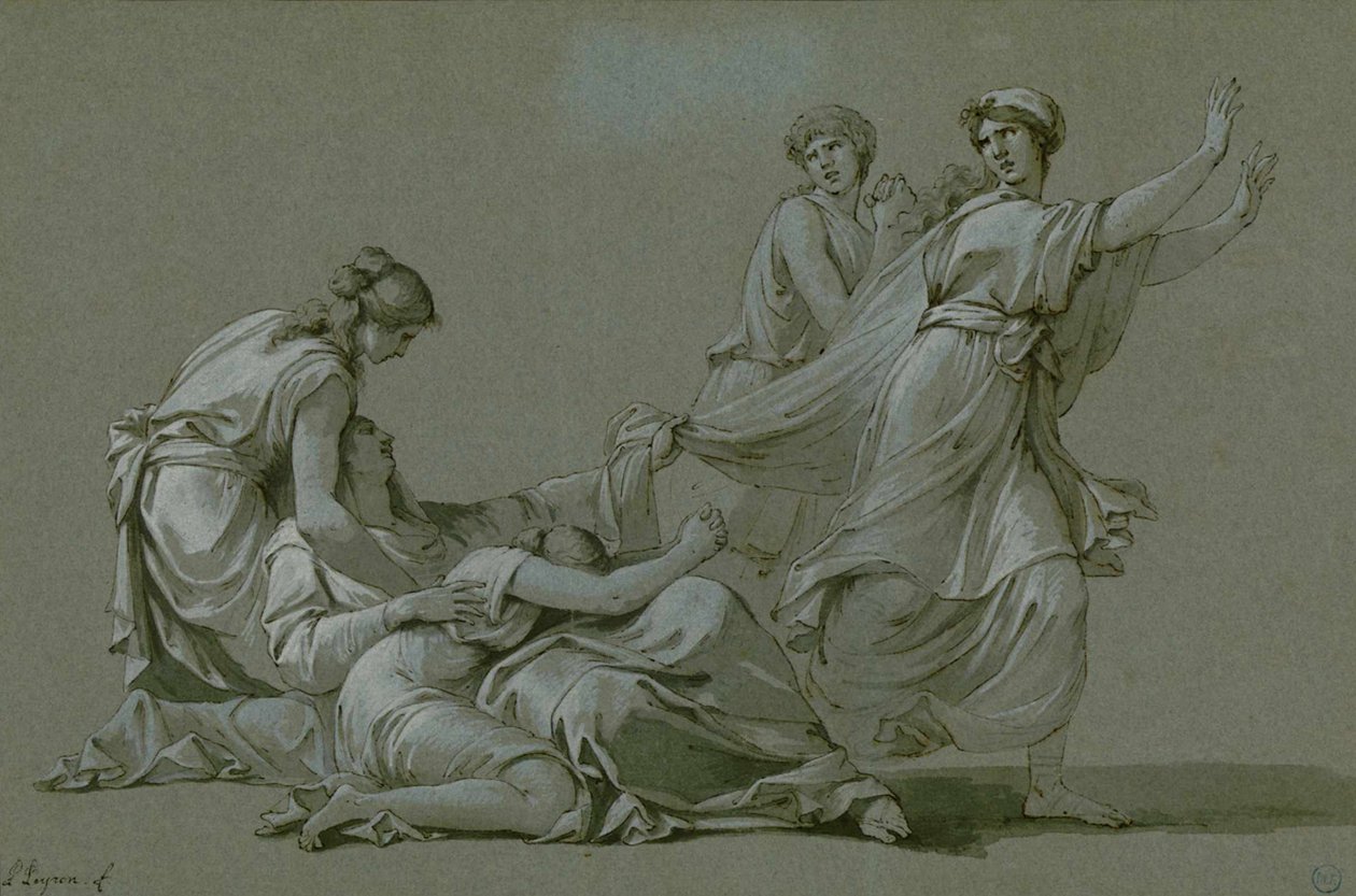 Atens unga män och jungfrur skulle offras som offer till Minotaurus, ca 1778. av Jean François Pierre Peyron