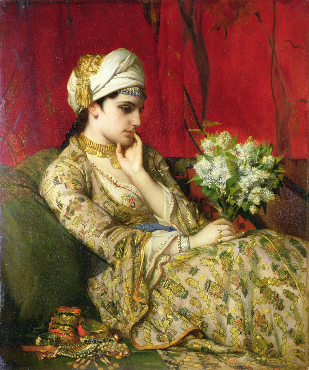 The Odalisque (olja på duk nedlagd ombord) av Jean Francois Portaels