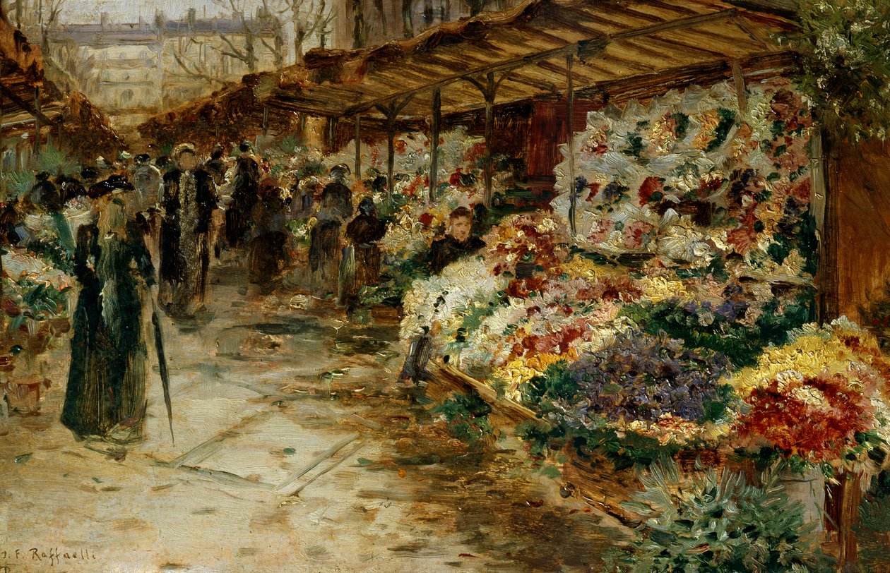 Blomstermarknad, 1882. av Jean Francois Raffaelli