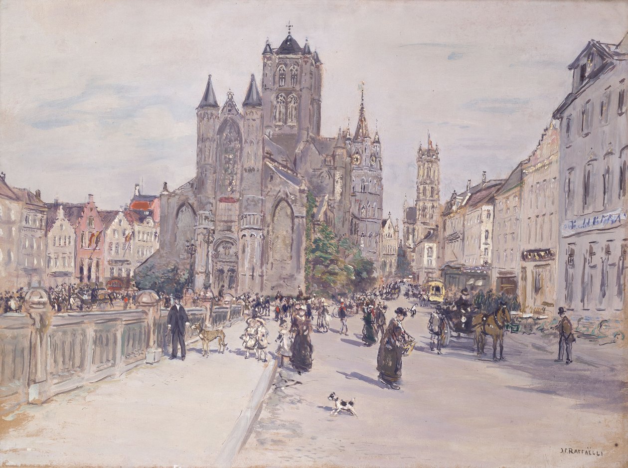 Utsikt över Sankt Nicolai kyrka i Gent av Jean Francois Raffaelli