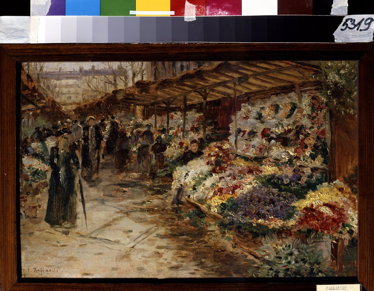 Blomstermarknad. Målning av Jean Francois Raffaelli (1850-1924) av Jean Francois Raffaelli