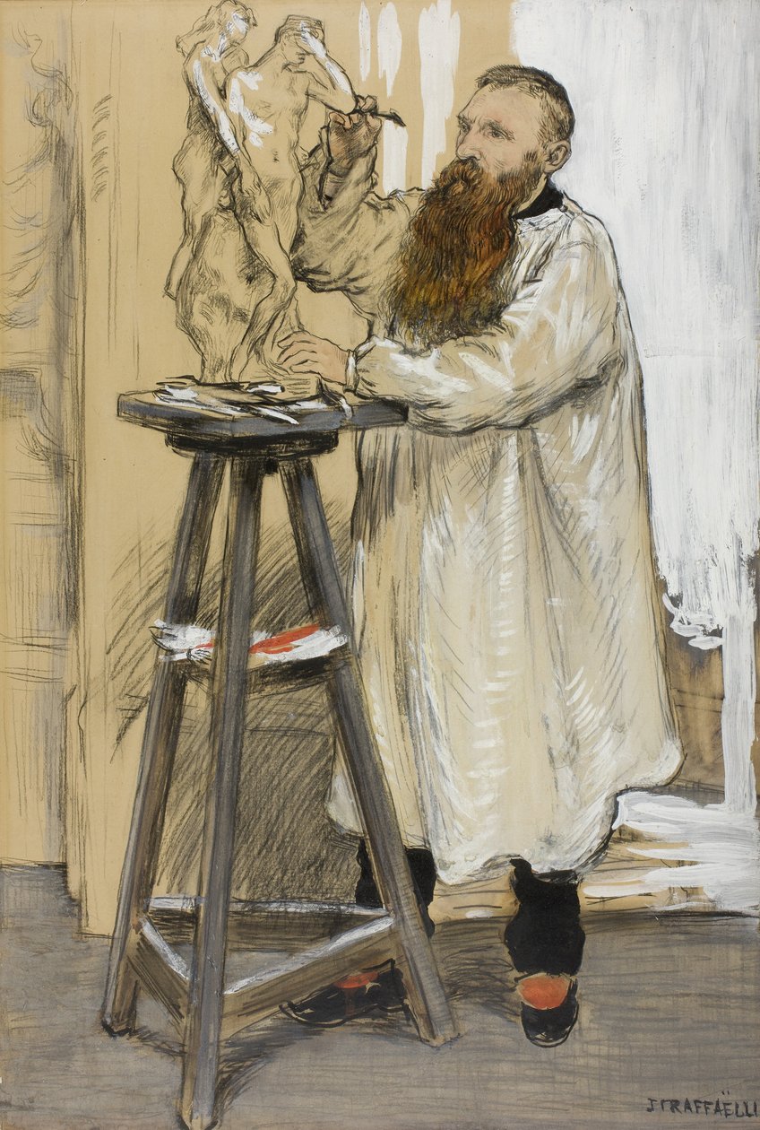 Porträtt av skulptören Auguste Rodin i hans studio, c.1889 av Jean Francois Raffaelli
